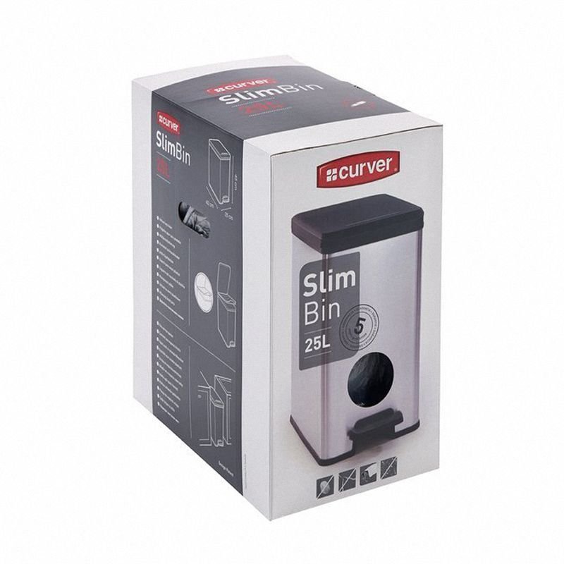 Kosz pedałowy 25L Slim Bin Curver 213300 srebrno czarny