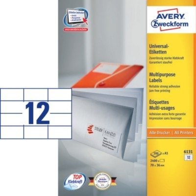 Etykiety Samop. Avery 70x36 12/A5 A'200 Białe No.6131 [WYPRZEDAŻ]
