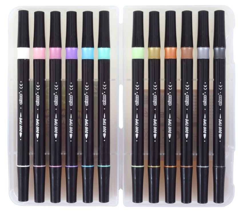 Pisaki Metaliczne Pędzelkowe Dwustronne  Cricco 12-Kol. Kaseta