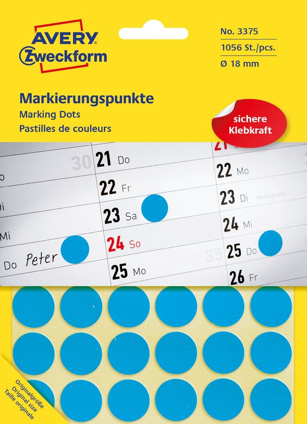Kółka do Zaznaczania Avery śr. 18mm Niebieskie 1056/A4 No.3375