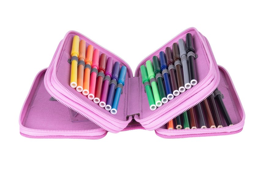 Piórnik szkolny GIMBOO z wyposażeniem 3 komory mix wzorów