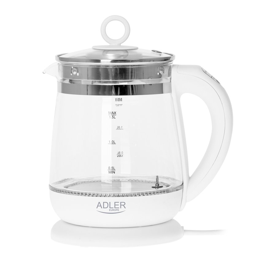 Czajnik elektryczny ADLER AD 1299 15L z regulacją temperatury i zaparzaczem szklany biały