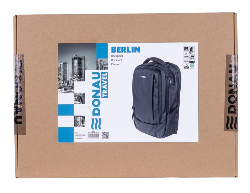 Plecak DONAU TRAVEL Berlin 15,6" 16l USB + kabel czarny