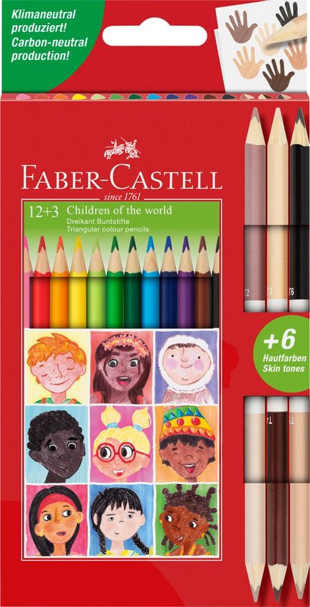 Kredki Trójkątne Children Of The World 12 Kol. + 3 Kredki Dwustronne W Odcieniach Skóry Faber-Castell