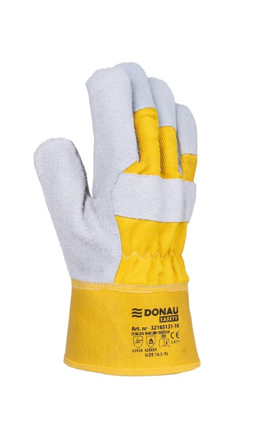 Rękawice robocze DONAU SAFETY DS-DOKBASIC doker dwoina bydlęca rozm. 105/XL szaro-żółte