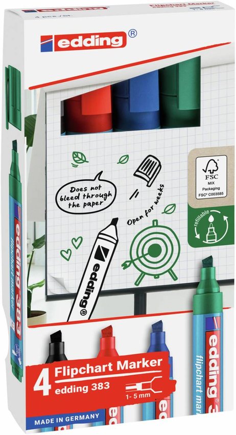 Marker do flipchartów e-383 EDDING 1-5 mm 4 szt., mix kolorów