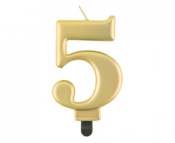 Świeczka B&C cyferka 5, metalik złota, 8,0 cm /GoDan