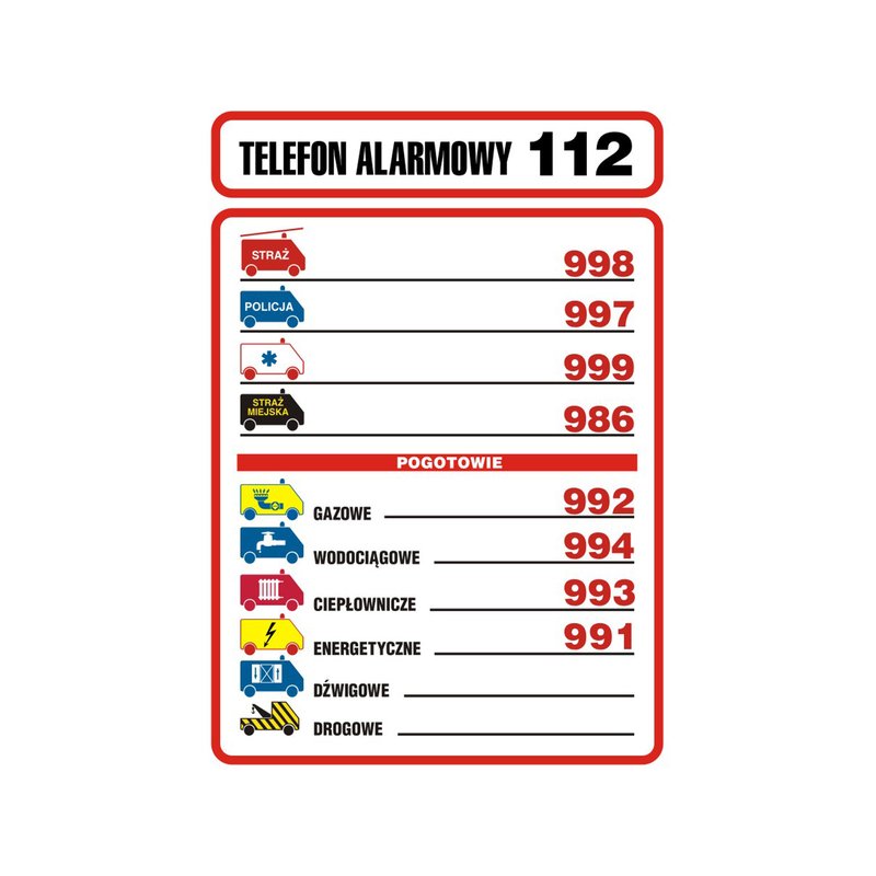 Znak TDC Tabliczka Telefonów Alarmowych  /TDC