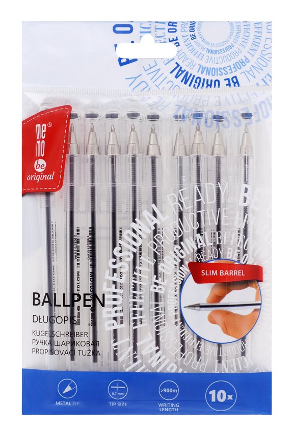 Długopis Biurowy 0,7Mm Memobe Czarny Etui 10 Szt.