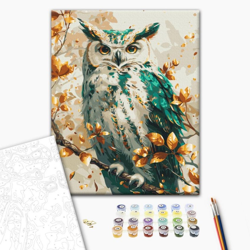 Malowanie po numerach BRUSHME 40x50 cm gold szmaragdowa sowa 1 szt., w pudełku