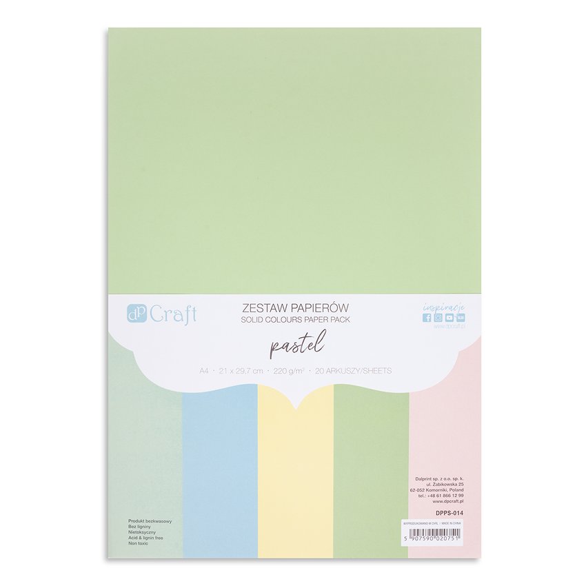 Zestaw Papierów 220G - Pastels A4 20 Ark.  /DpCraft