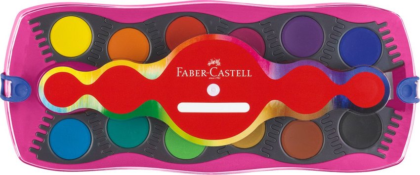 Farby Szkolne Connector Edycja Unicorn 12 Kol. + Brokat W Żelu + Naklejki, Różowa Kasetka Faber-Castell