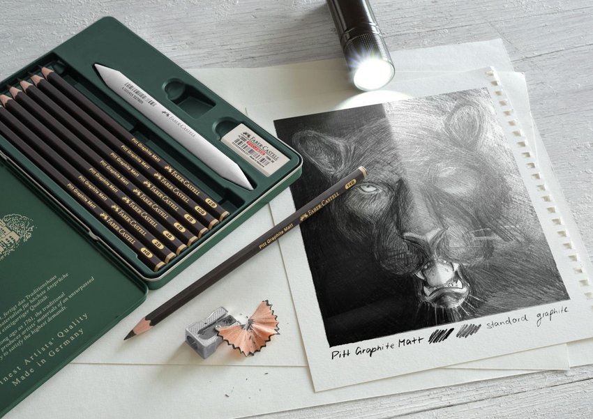 Ołówek Artystyczny Pitt Graphite Matt 8  Szt. + Akcesoria Opakowanie Metalowe Faber-Castell