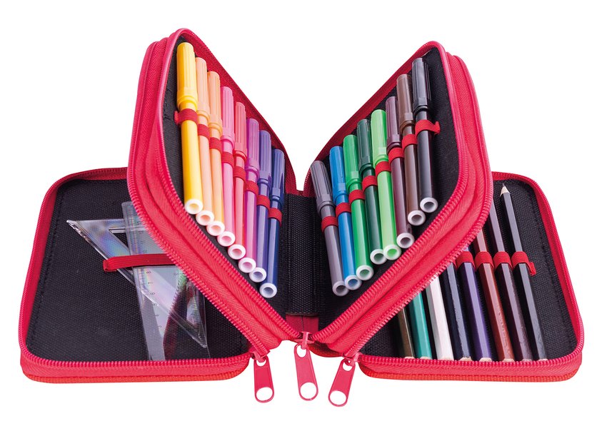 Piórnik szkolny GIMBOO z wyposażeniem 3 komory wyścigi czerwony