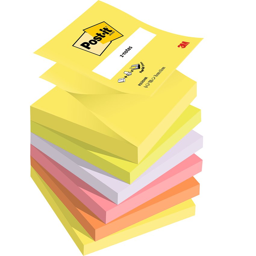 Karteczki samoprzylepne POST-IT Z-Notes 76x76mm 6x100 kart., mix kolorów neonowych