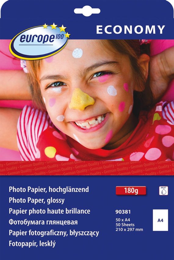 Papier Fotograficzny Europe100 A4 180g 50szt. Avery 210x297 Biały Pół-Błyszczący No.90381