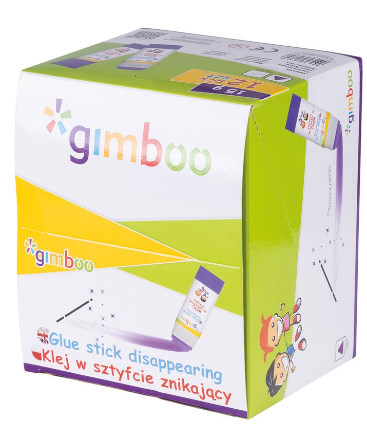 Klej w sztyfcie GIMBOO PVP trójkątny znikający 15g 1 szt., pakowany w displayu fioletowy