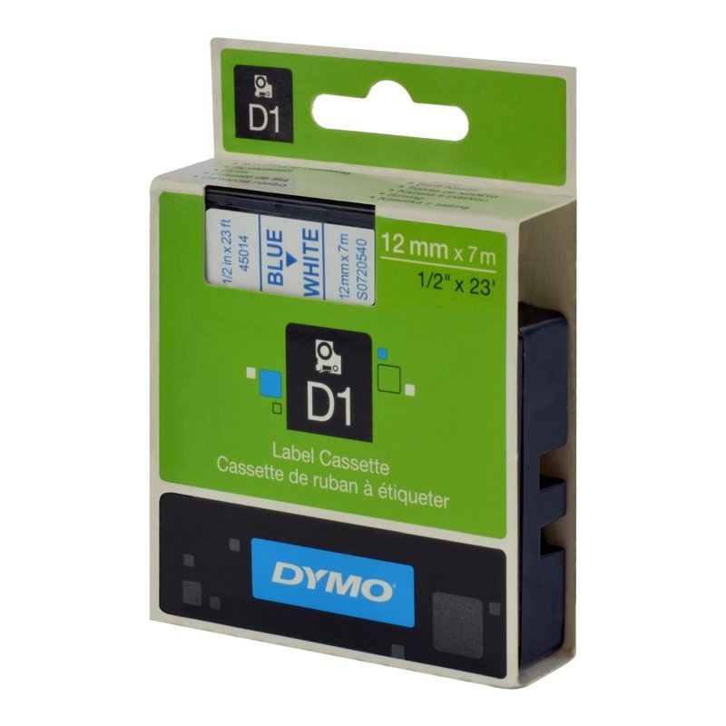 Taśma Dymo D1 - 12 mm x 7 m, Niebieski / Biały
