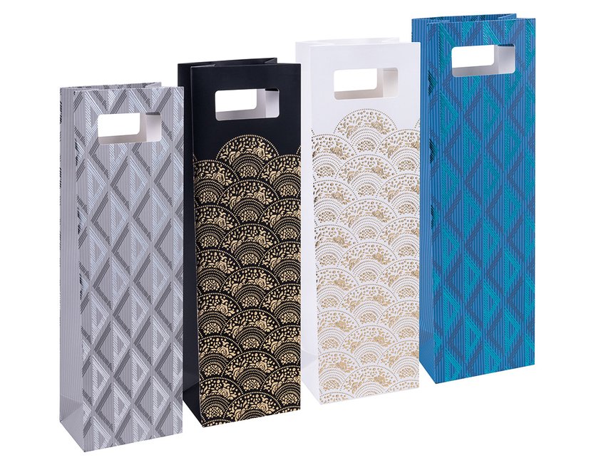 Torebka na alkohol DONAU HOME laminowana 12x415x8cm całoroczna z rączką mix wzorów