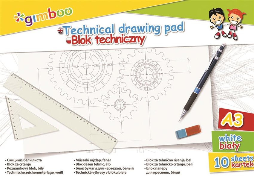Blok Techniczny Gimboo A3 10 Kart. 150Gsm Biały