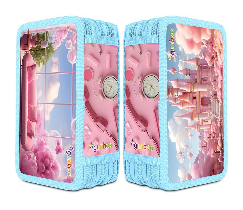 Piórnik szkolny GIMBOO z wyposażeniem 3 komory sweet różowy