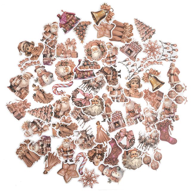 Naklejki Winylowe Świąteczne 64szt Vintage Pink /DpCraft