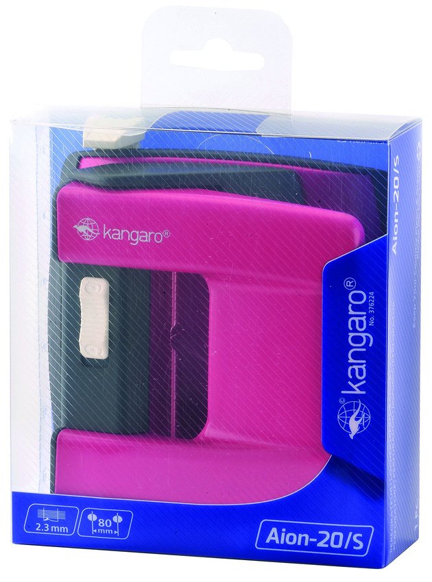 Dziurkacz Kangaro Aion-20/S Dziurkuje Do 20 Kartek Metalowy W Pudełku PP Różowy
