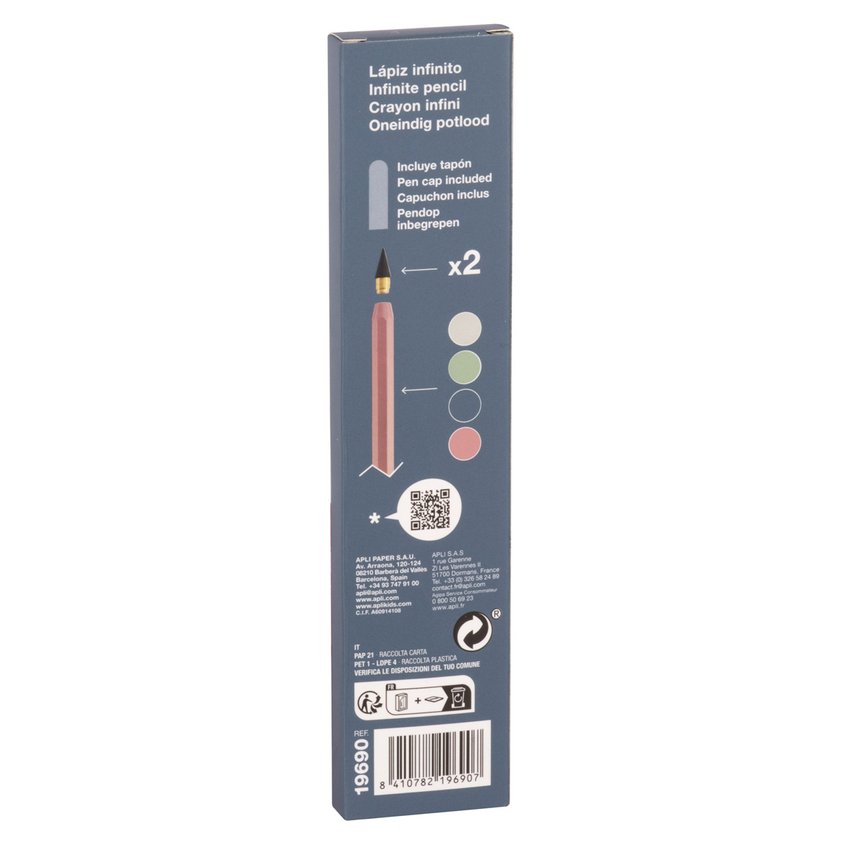 Ołówek wieczny APLI Infinite HB pudełko kart. z zawieszką niebieski