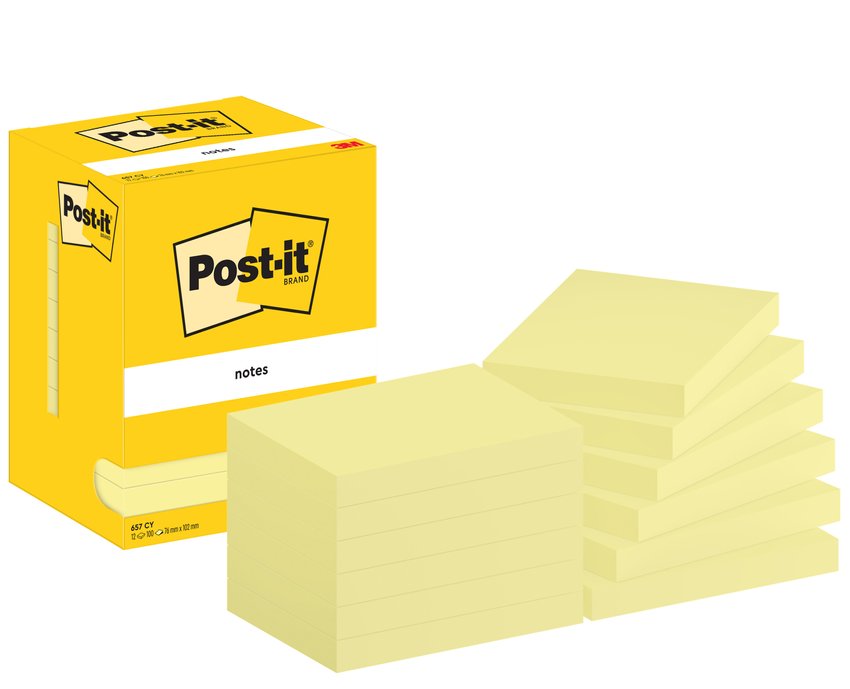 Karteczki samoprzylepne POST-IT® (657), 102x76mm 12x100 kart., żółte