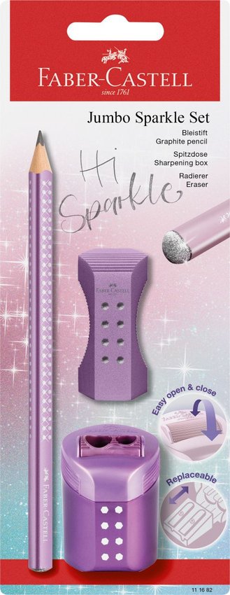 Zestaw Jumbo Sparkle Cosmic (Ołówek + Temperówka + Gumka) Blister Faber-Castell