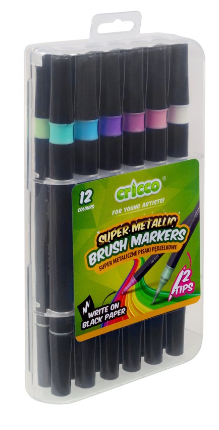 Pisaki Metaliczne Pędzelkowe Dwustronne  Cricco 12-Kol. Kaseta