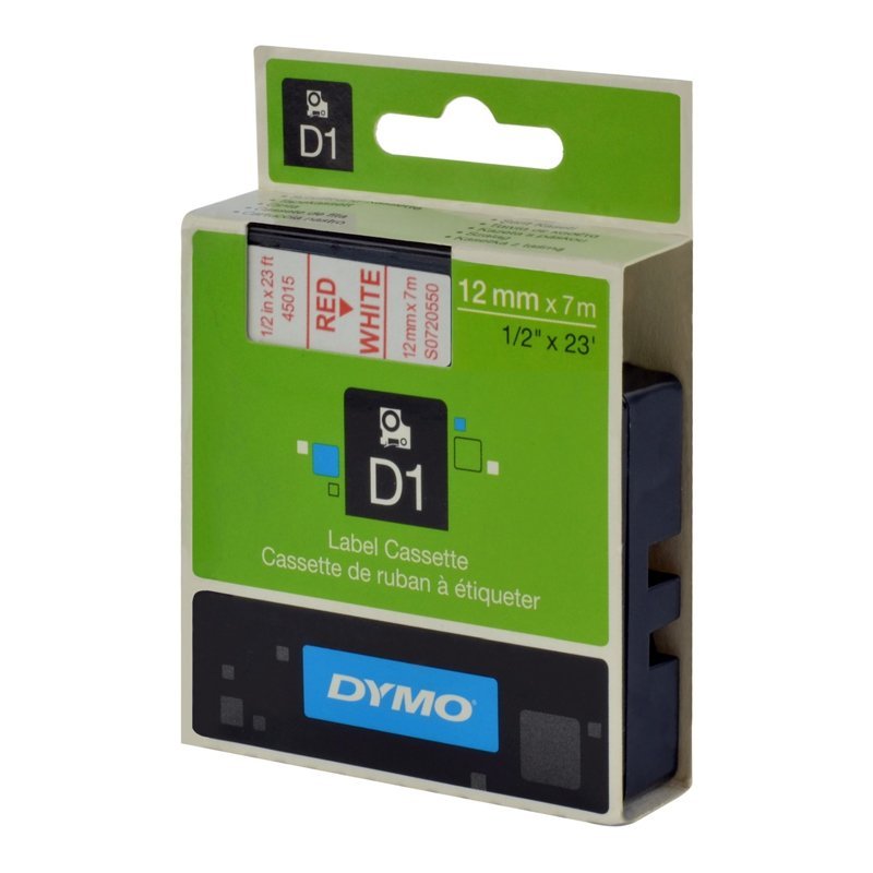 Taśma Dymo D1 - 12 mm x 7 m, Czerwony / Biały