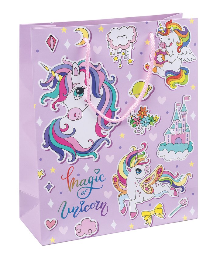 Torebka na prezenty DONAU HOME laminowana 25x30x10cm dziecięca sznurek mix wzorów