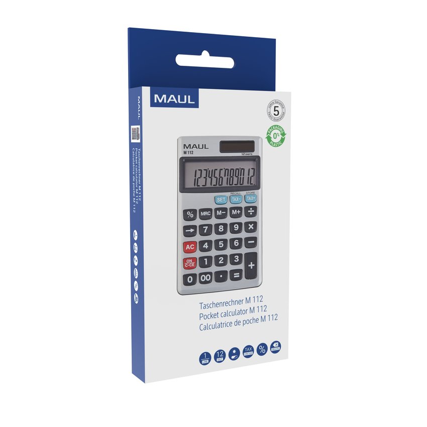 Kalkulator Kieszonkowy M 112, 12-Pozycyjny, Obliczanie Podatku, Srebrny Maul