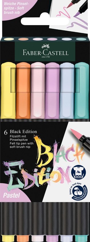 Pisaki Pędzelkowe Black Edition 6 Kol. Pastelowych Faber-Castell