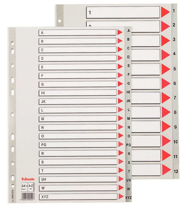 Przekładki PP A4 Alfabetyczne A-Z Maxi Szare 100129 /Esselte