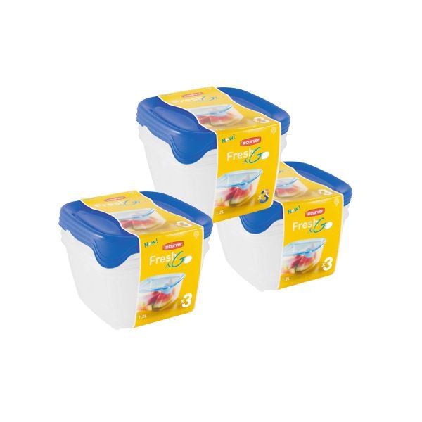 Curver Fresh&Go zestaw 3 pojemników kwadratowych 1,2L niebieski transparentny