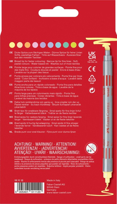 Flamastry Dwustronne 10 Kol. Pastelowych Opakowanie Kartonowe Faber-Castell
