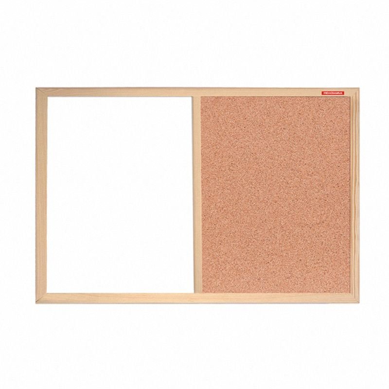 Tablica Duo Korkowo-Suchościeralna Magnetyczna Biała Rama Drewniana Lakierowana Mix Kolorów 60x40 cm /Memobe