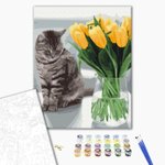 Malowanie po numerach BRUSHME 40x50 cm kot z tulipanami 1 szt., w pudełku