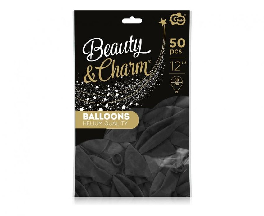 Balony Beauty&Charm, pastelowe czarne 12"/ 50 szt. /GoDan