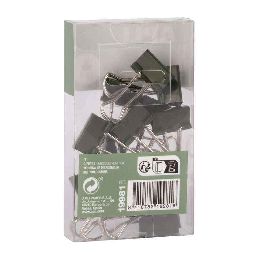 Klipy do dokumentów APLI Up North 19mm 15szt pudełko z zawieszką khaki