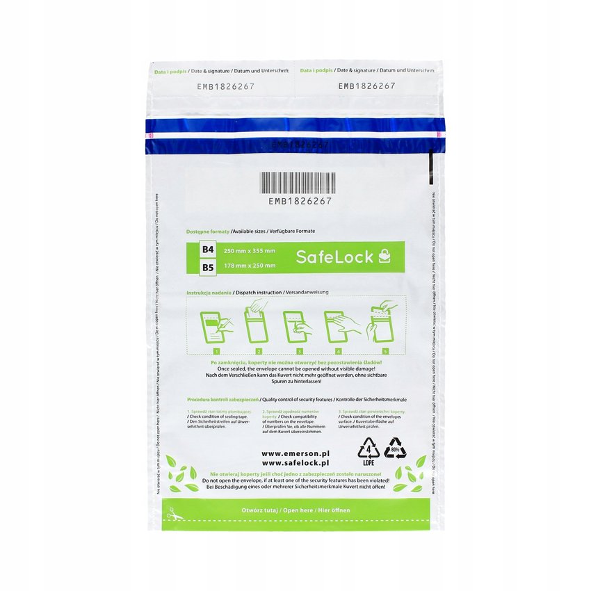 Koperta Bezpieczna B5 Safelock (178x250) 100szt. Kolorowa /Emerson