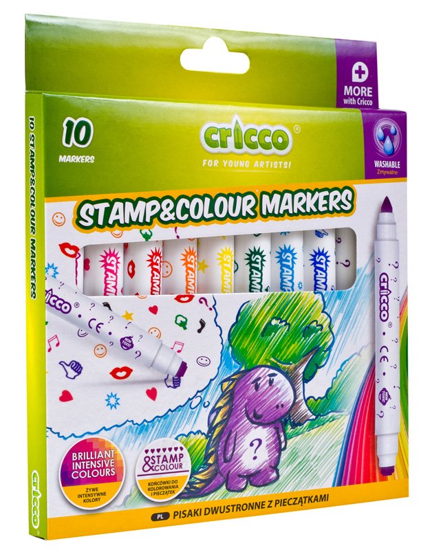 Pisaki Dwustronne z Pieczątkami Cricco kpl.10 Kol.