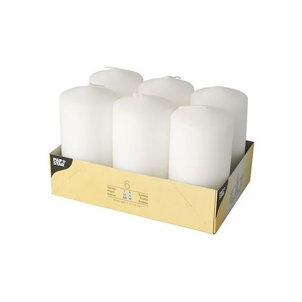 Zestaw 6 białych świec pieńkowych O60 mm Papstar