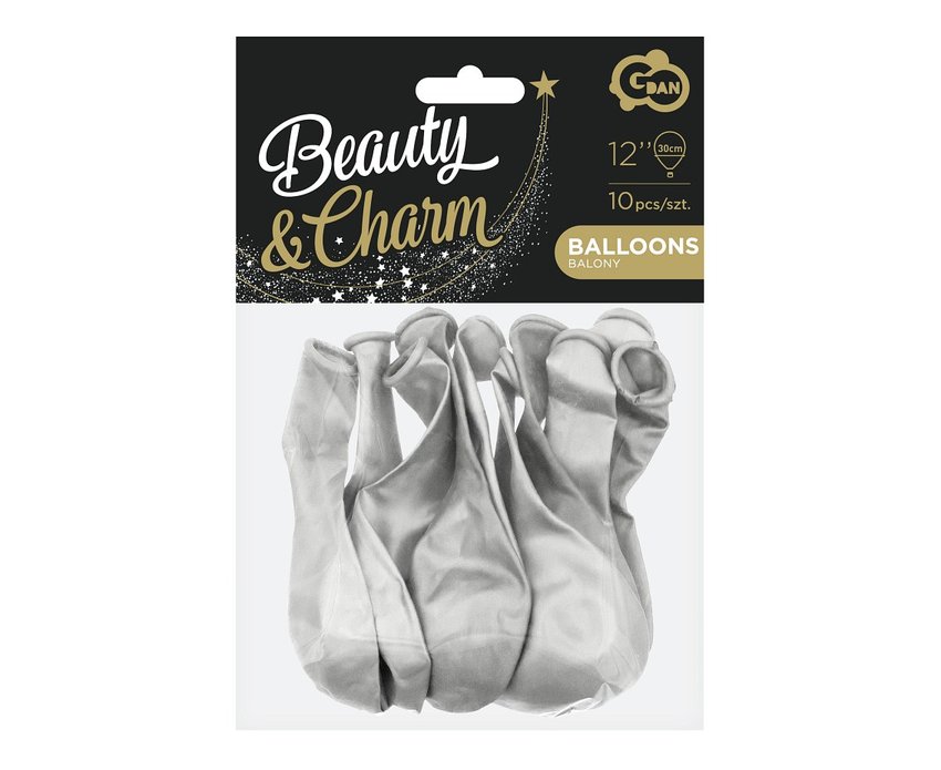 Balony Beauty&Charm metaliki srebrne 12 cali/ 10 szt.