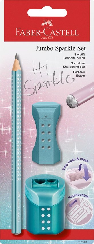 Zestaw Jumbo Sparkle Cosmic (Ołówek + Temperówka + Gumka) Blister Faber-Castell