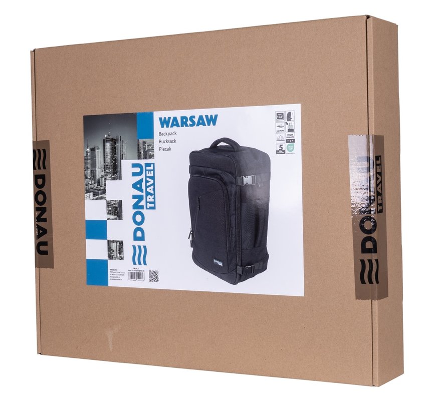Plecak DONAU TRAVEL Warsaw 15,6" 23l USB + kabel czarny