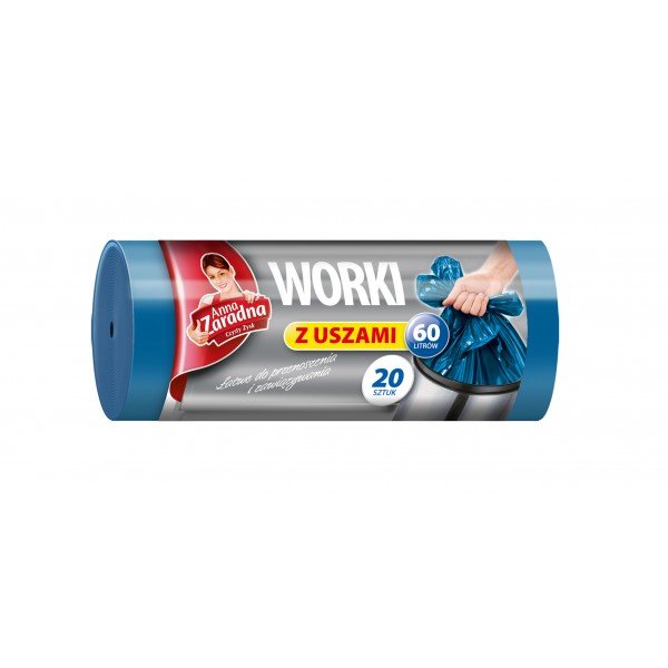 Worki Na Śmieci LDPE 60L A'20 Niebieskie z Uszami /Anna Zaradna