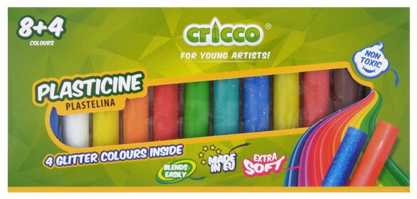 Plastelina Cricco 12 Kolorów (8X Regular+ 4X Brokat)